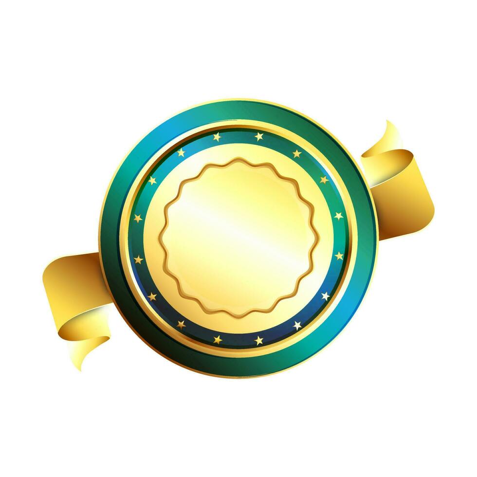 Glossy golden shield award with ribbon. vector