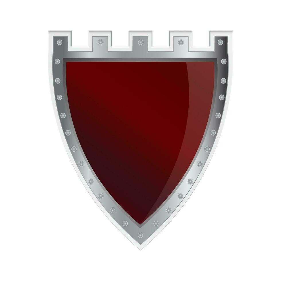 Glossy shield in red and gray color. vector