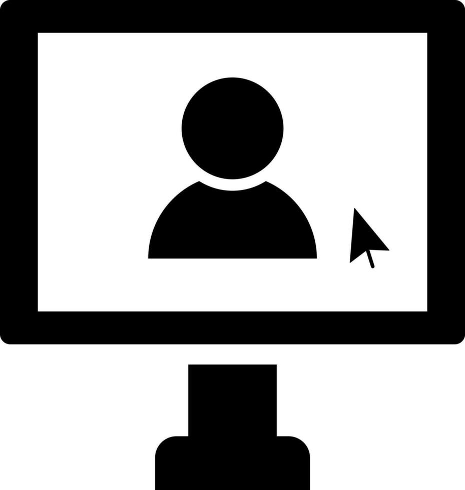 Selected user in laptop screen glyph icon. vector
