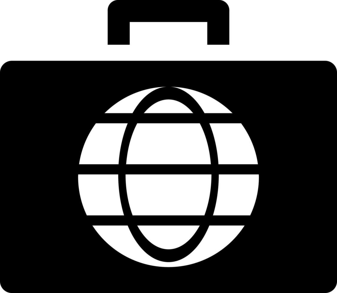 Globe on briefcase icon in flat style. vector