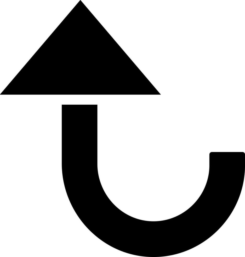 Illustration of curved up arrow glyph icon. vector