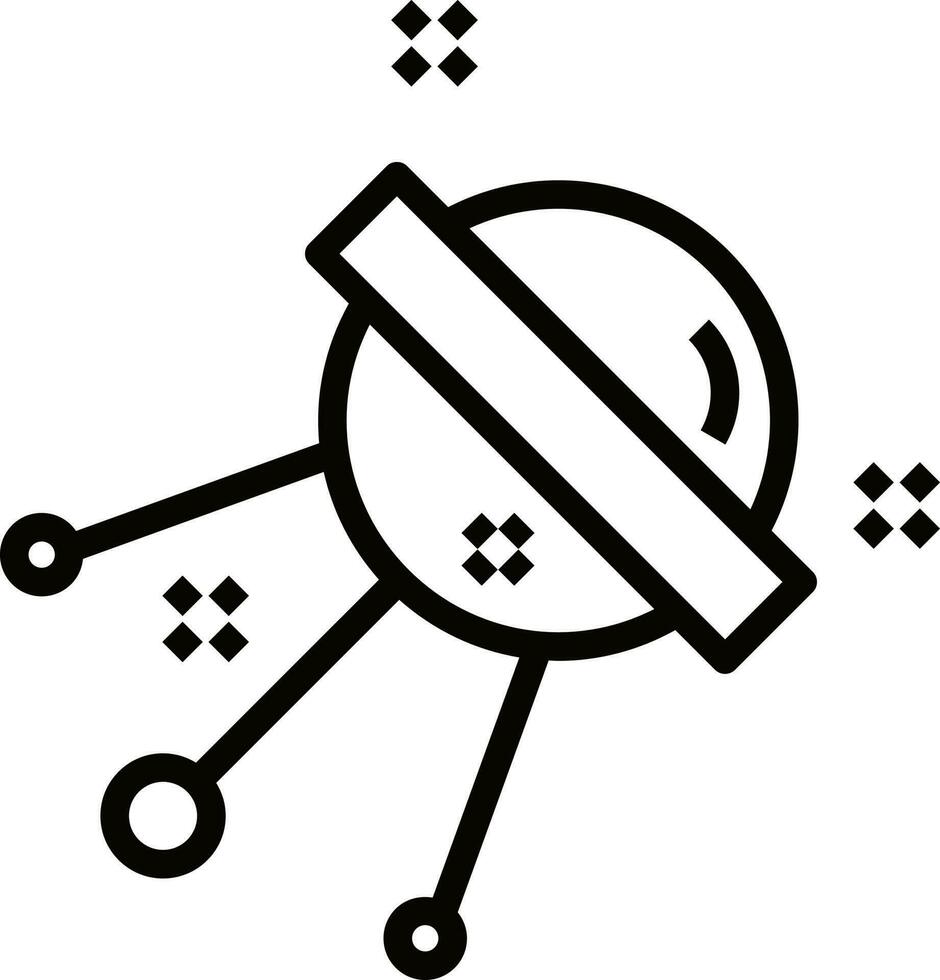 Sputnik or satellite icon in black line art. vector