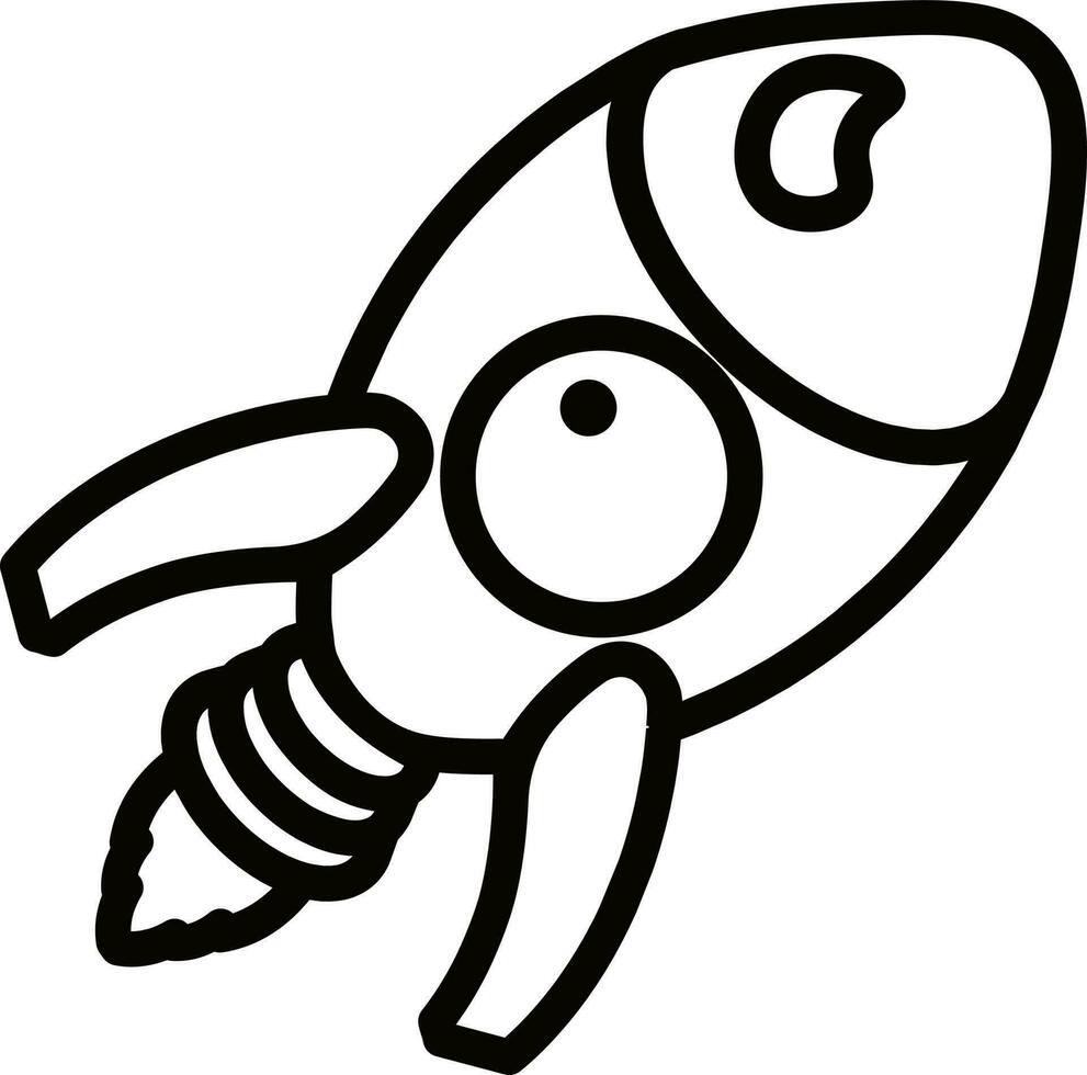 Black line art illustration of rocket icon. vector