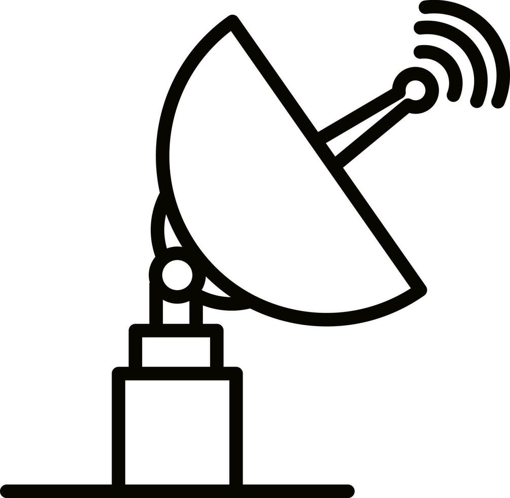 Black line art illustration of satellite dish icon. vector