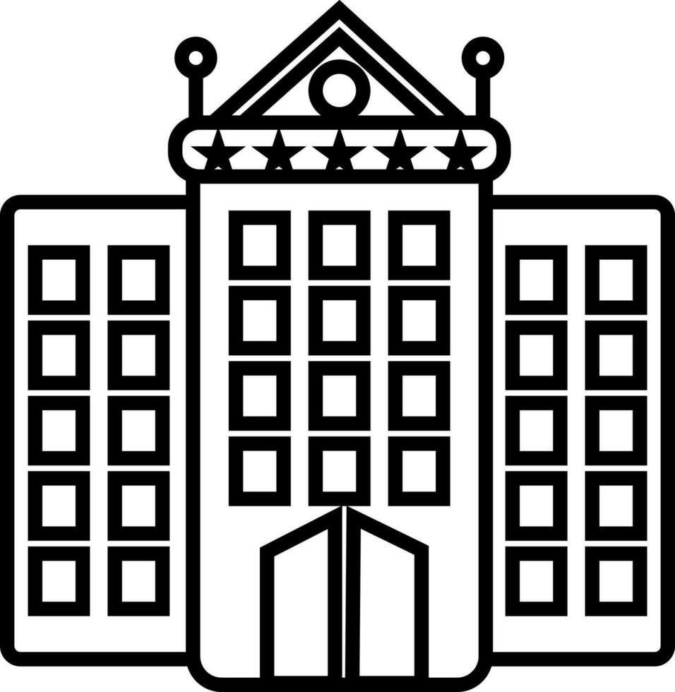 Black line art hotel in flat style. vector