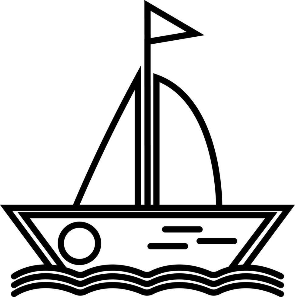 Black line art ship boat. vector