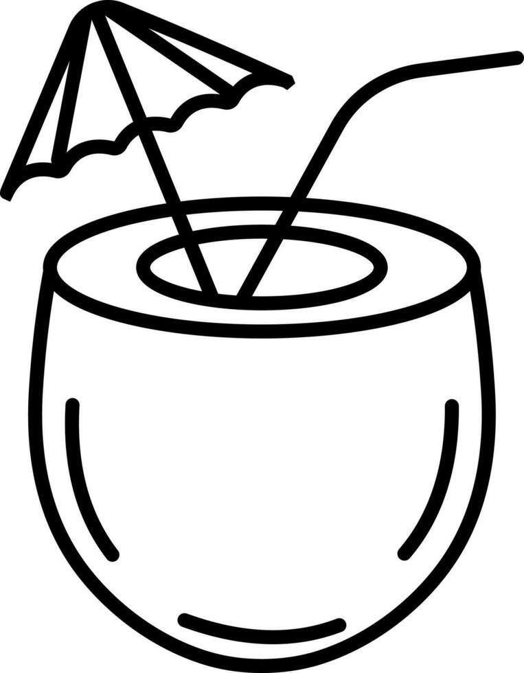 Natural coconut water icon decorated with umbrella and straw. vector