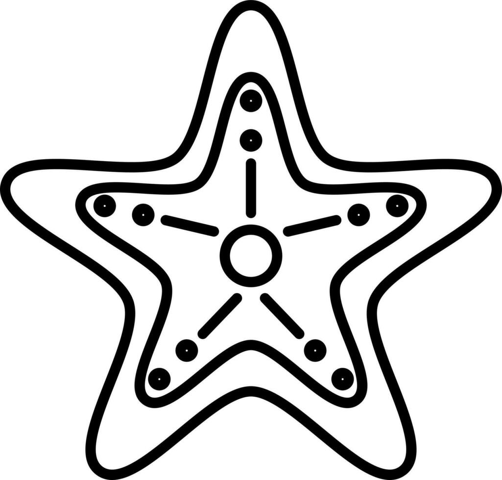 Black line art starfish in flat style. vector