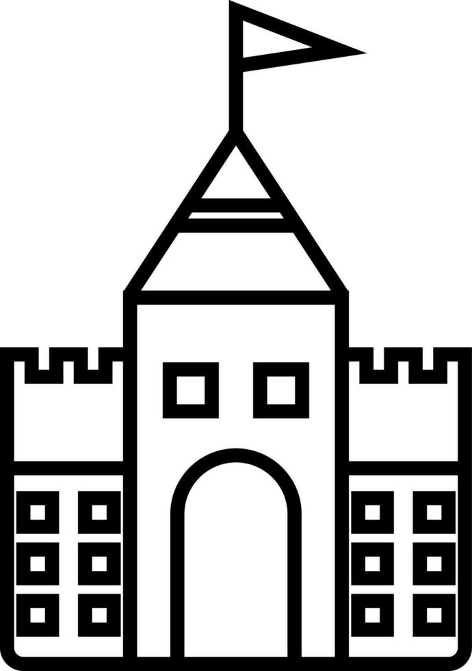 Black line art sand castle in flat style. vector