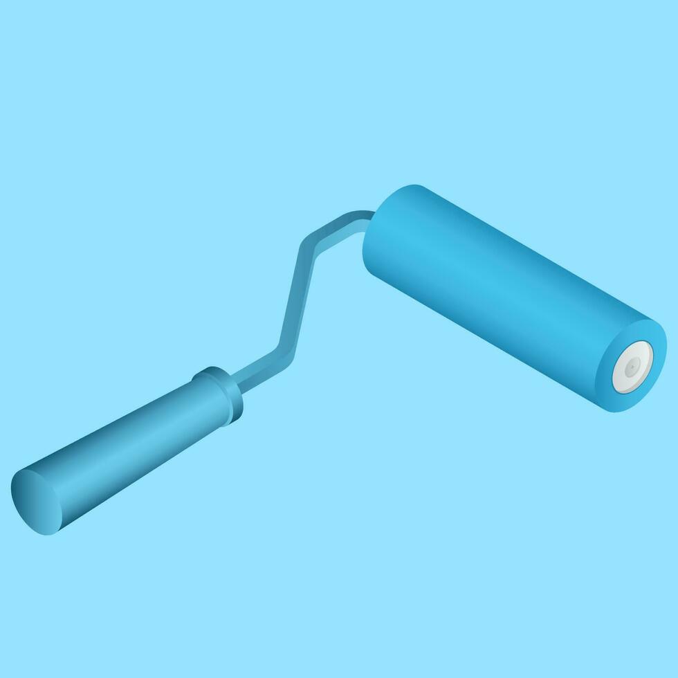 Realistic paint roller on blue background. vector