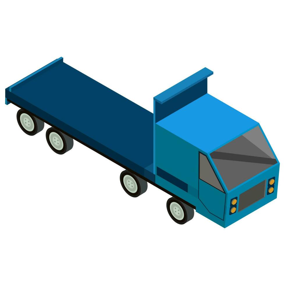 3D shiny blue isometric design of loader or car transporter truck. vector