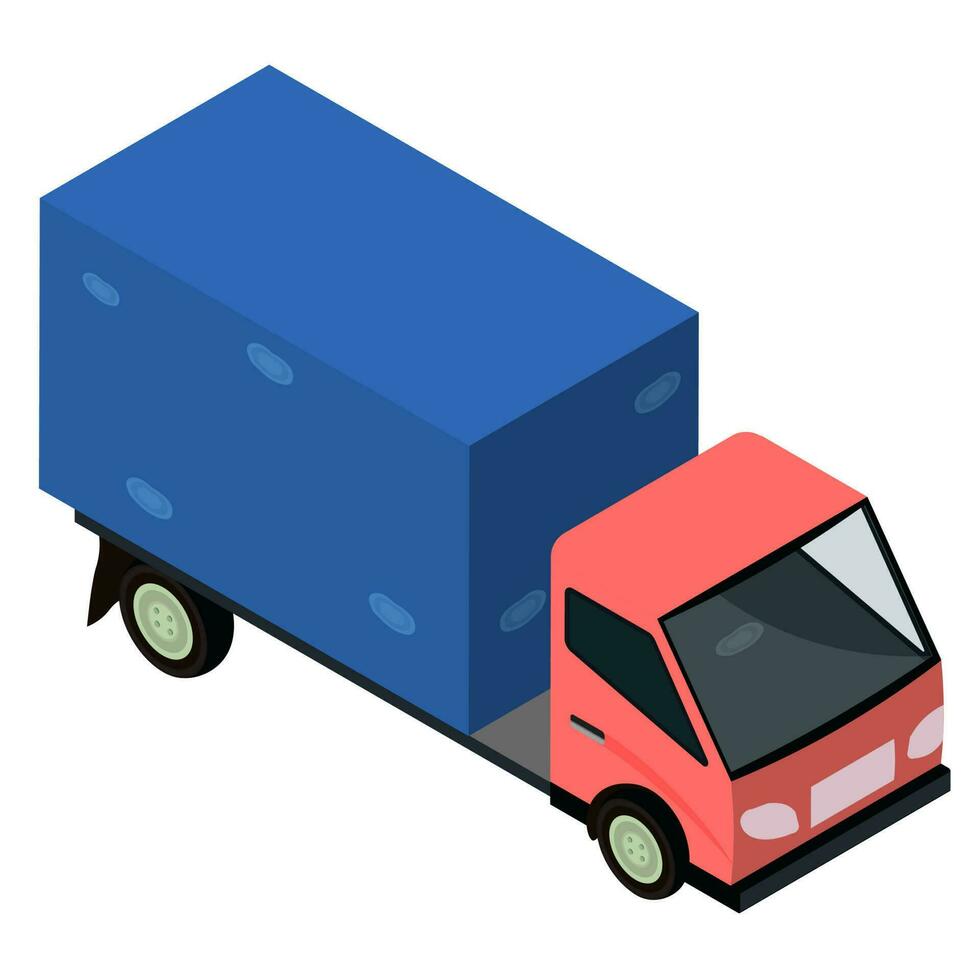 Isometric view of delivery truck on white background. vector