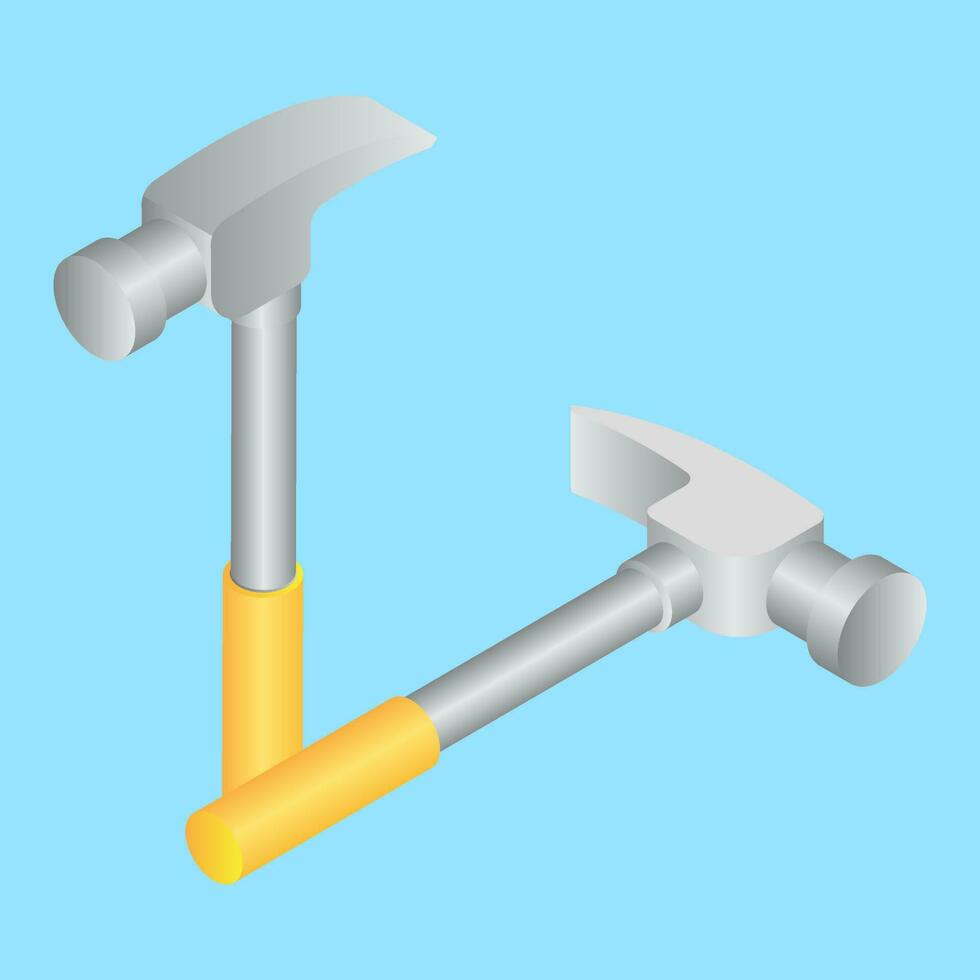 Gray and yellow hammer icon in 3d style vector