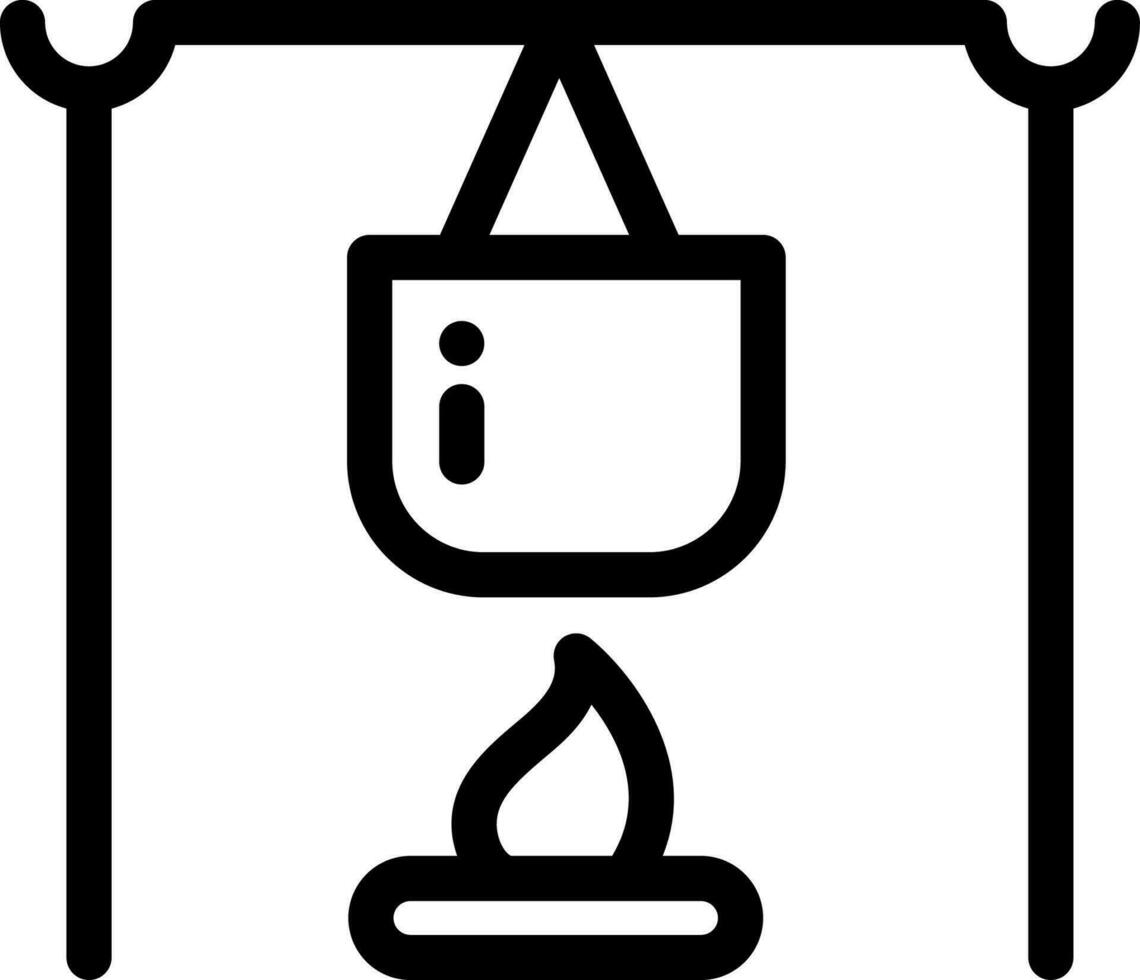 Campfire with pot icon in line art. vector