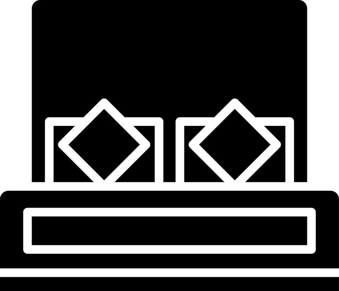 Illustration of hotel bed in glyph icon. vector