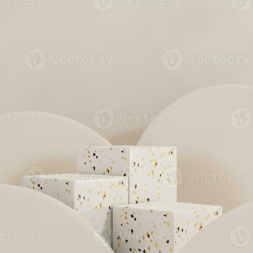Brown and white pastel backdrop wall 3d render image mockup background of terrazzo podium. photo