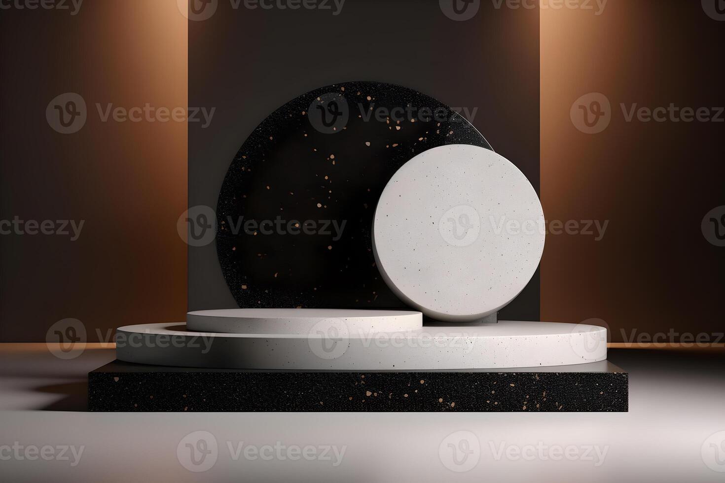 Abstract 3d podium for product presentation with geometric shapes, Black pastel backdrop wall, terrazzo podium, Illustration. photo