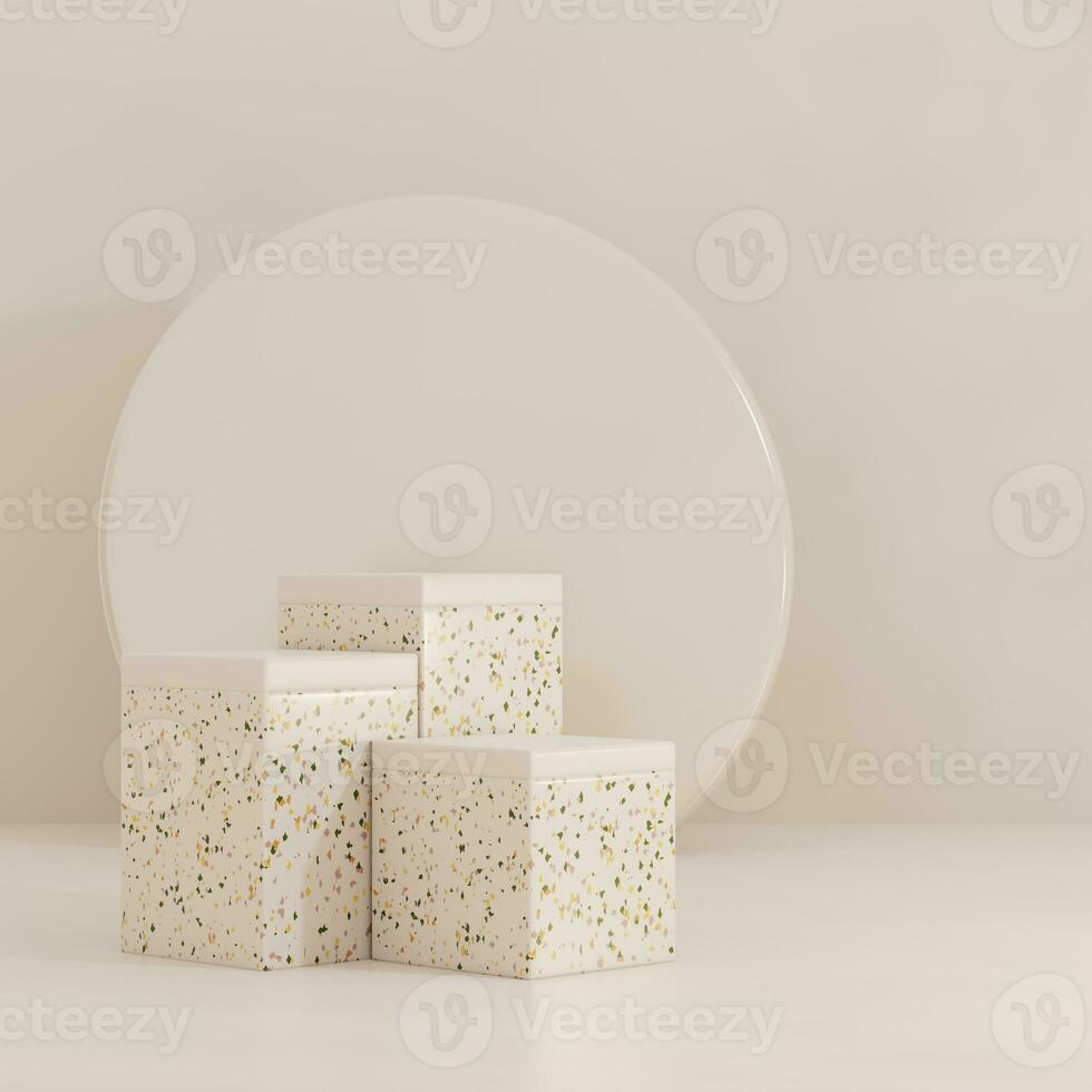 Brown and white pastel backdrop wall 3d render image mockup background of terrazzo podium. photo