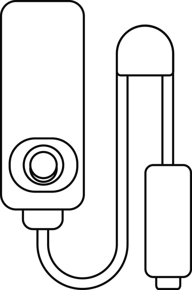 Back side of mobile camera with charger in black line art. vector