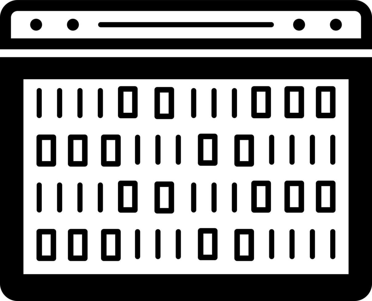 Black and White binary code on browser. Glyph icon or symbol. vector