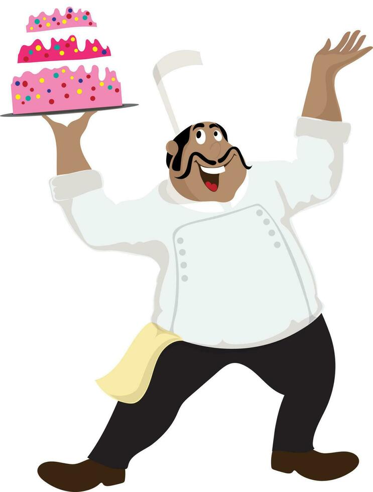 Illustration of chef holding cake. vector