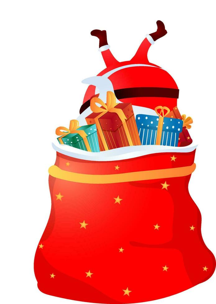 Vector illustration of gift sack full of gift boxes.