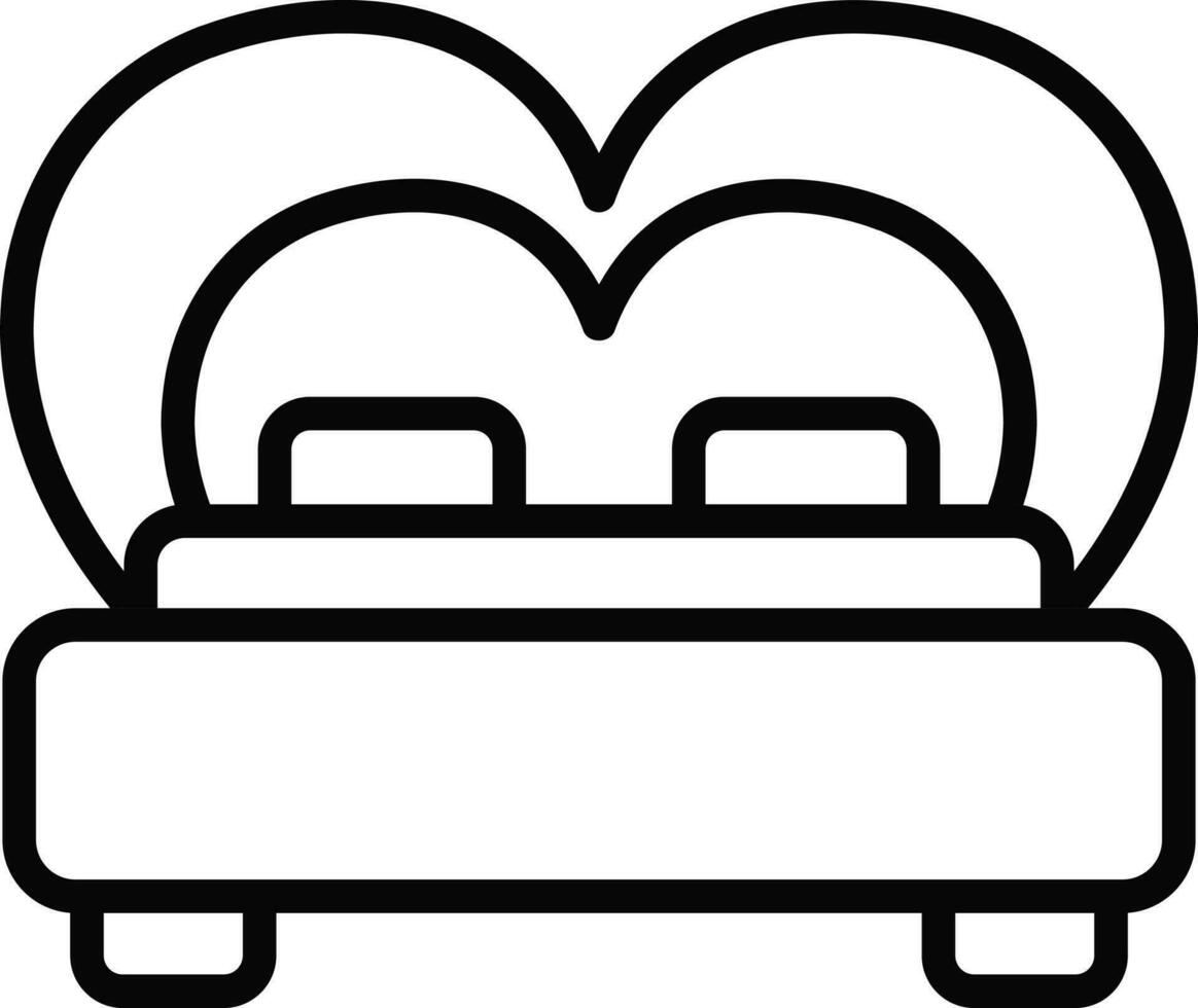Heart shape bed icon in thin line art. vector