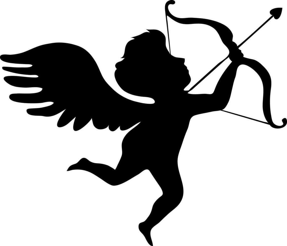 Silhouette angel bow with arrow in black color. vector