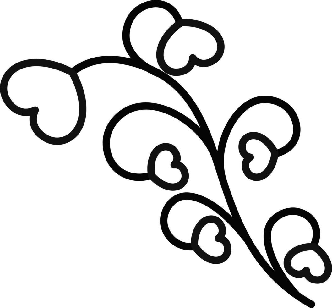 Heart floral design pattern in black line art. vector