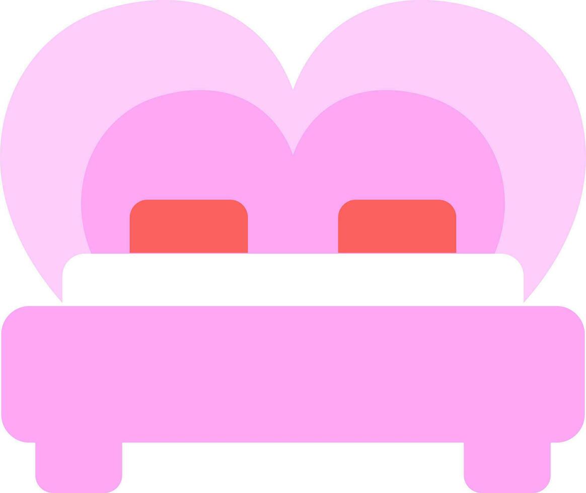 Pink heart shape bed icon in flat style. vector
