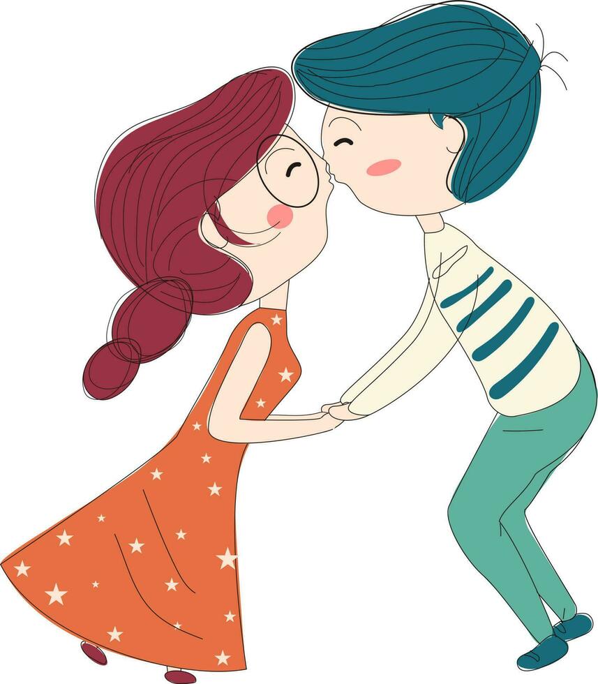 Hand drawing character of couple love kissing. vector