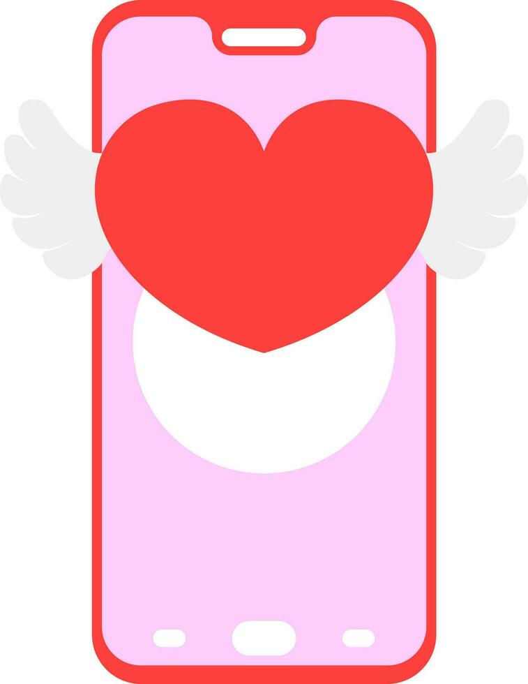 Heart with wings message on smartphone screen icon in pink and red color. vector