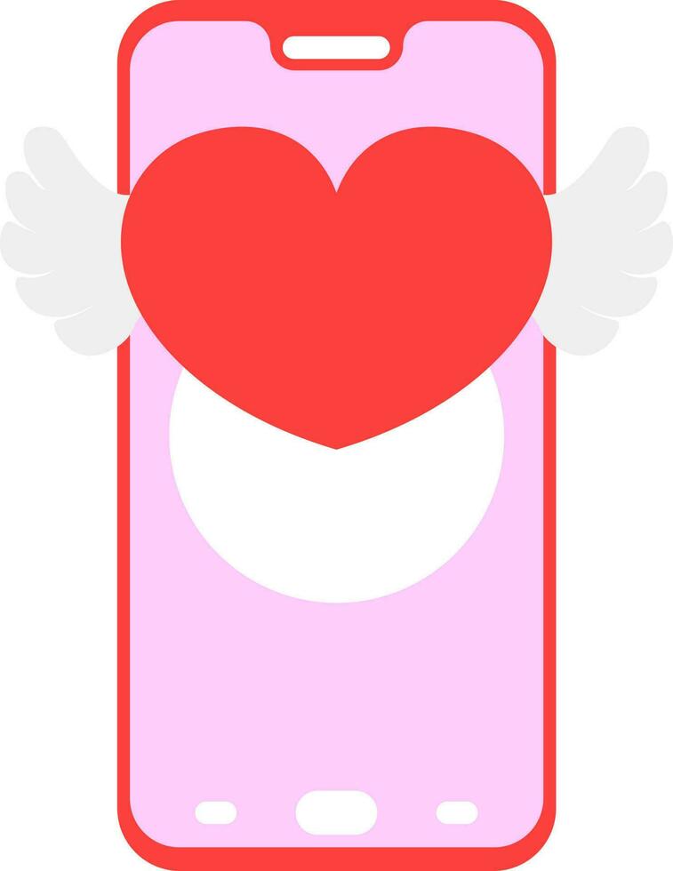 Heart with wings message on smartphone screen icon in pink and red color. vector