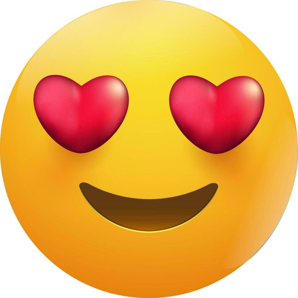 Heart eyes face emoji character in yellow and red color. vector