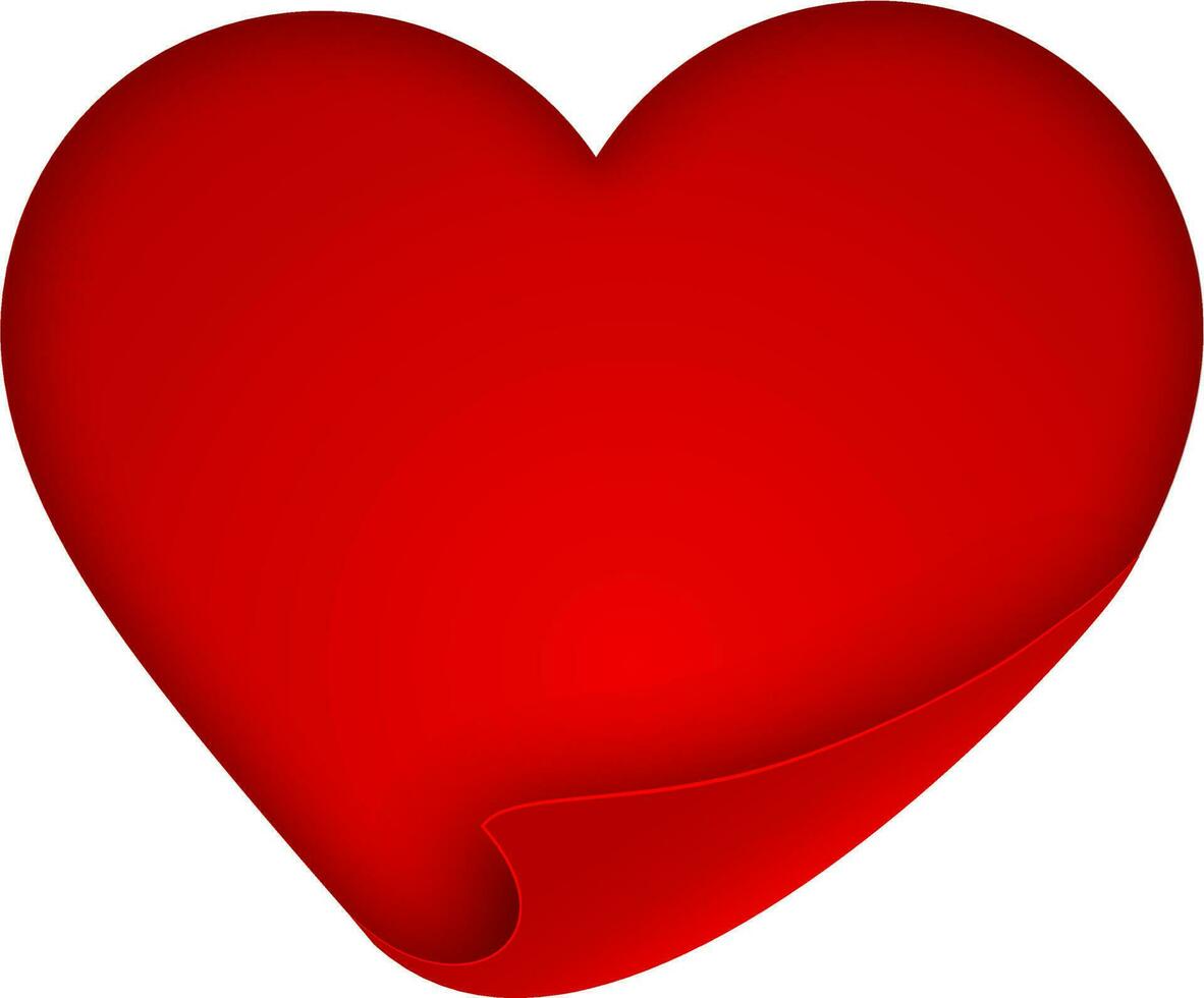 Red heart shape paper curl on white background. vector