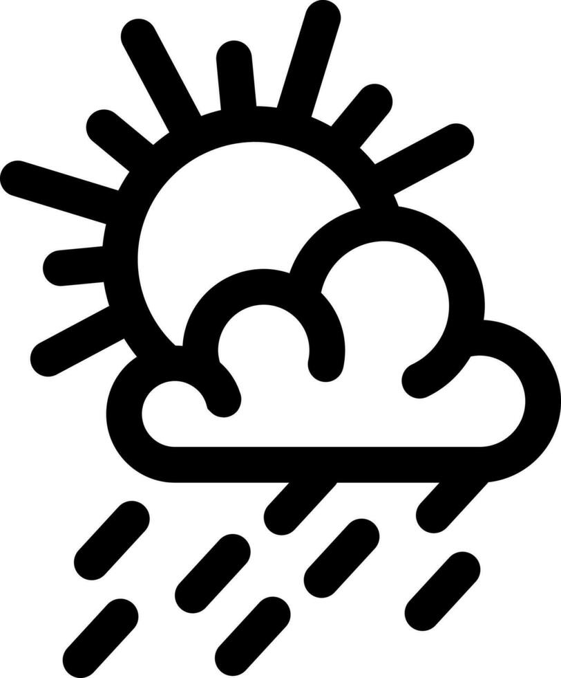Sun with rain cloud icon in line art. vector