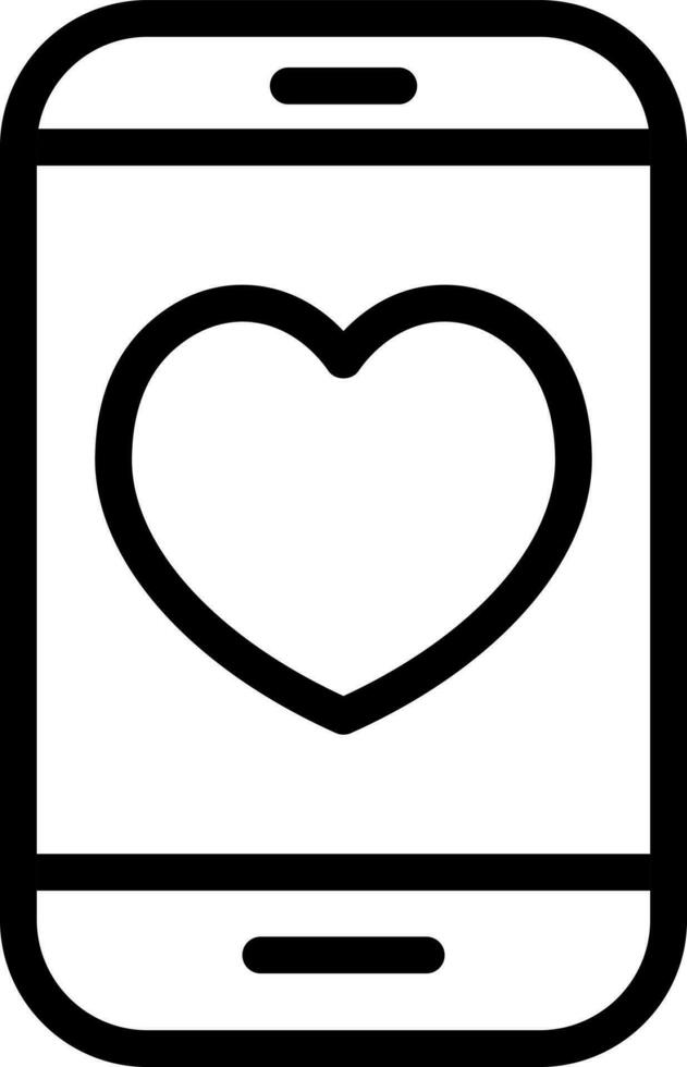 Heart symbol on smartphone icon in line art. vector