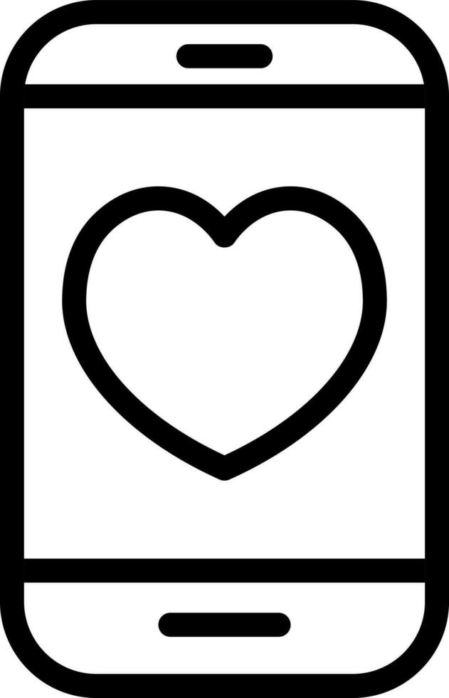 Heart symbol on smartphone icon in line art. vector