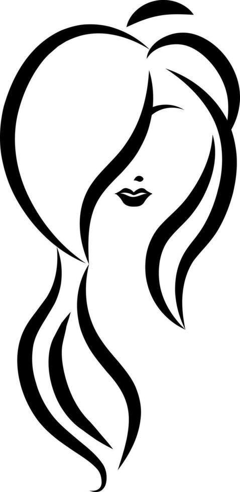 Black line art illustration of beautiful young girl icon. vector