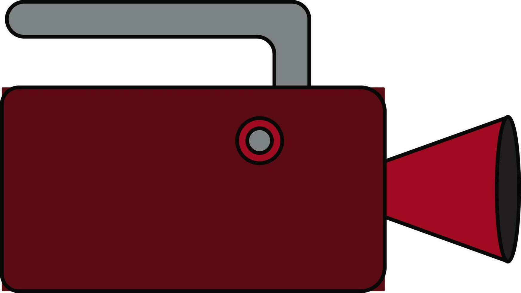 Red and brown video camera in black line art. vector