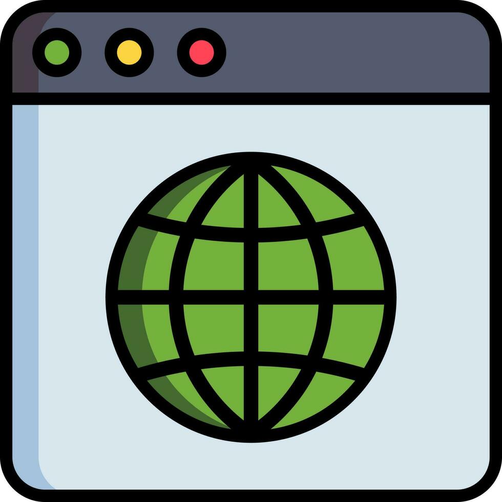 Globe on web page icon in flat style. vector