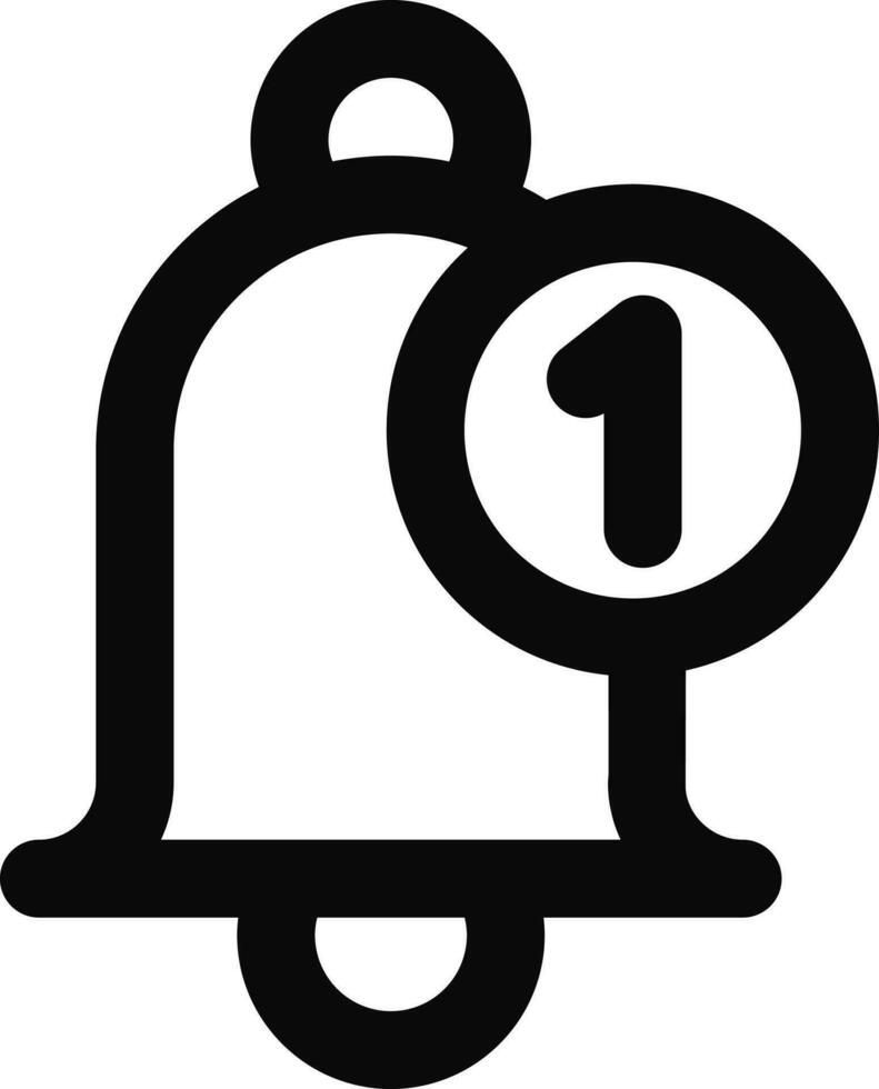 Line art illustration of One Notification Bell icon. vector