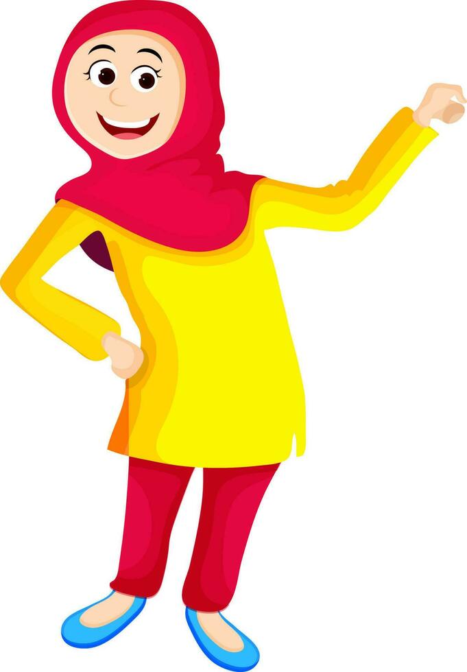Illustration of young happy islamic woman. vector