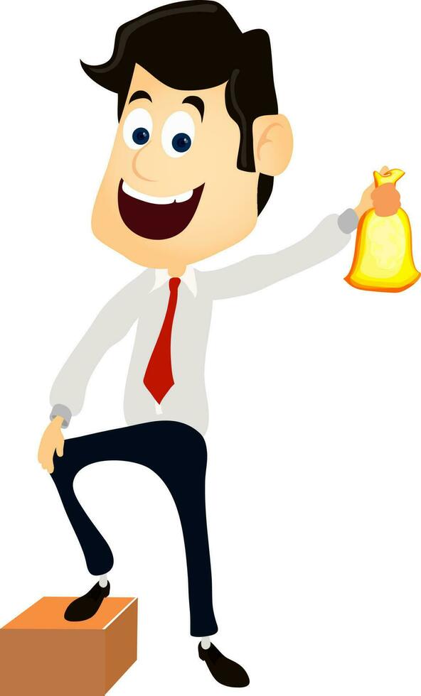 Businessman holding money bag. vector