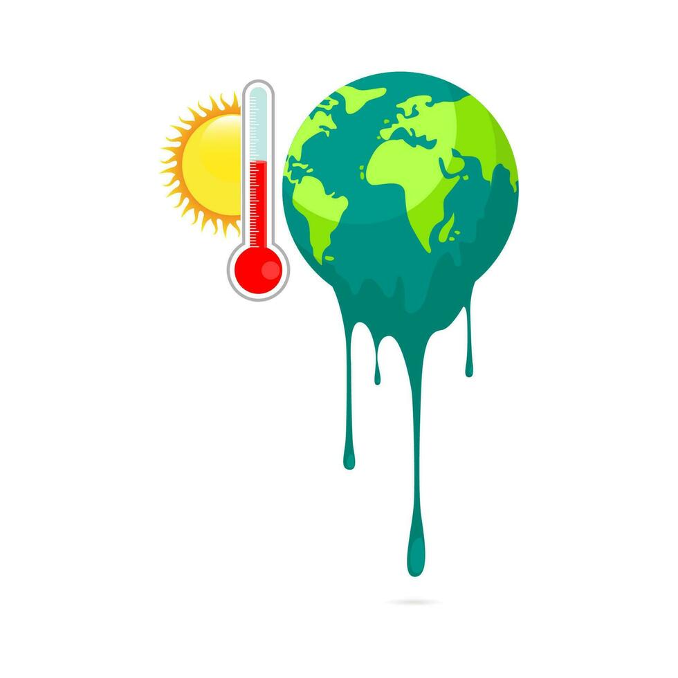 planet earth melting with thermometer vector