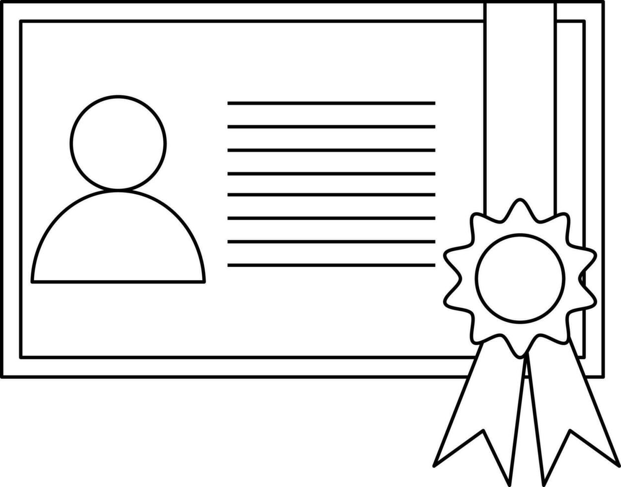 Certificate decorated with badge in black line art. vector