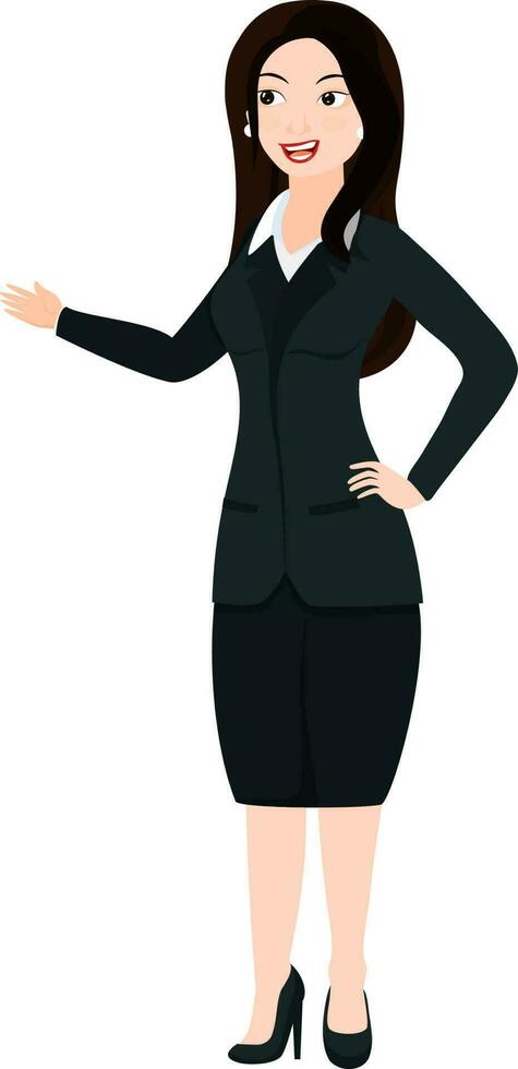 Business woman character standing in stylish pose. vector