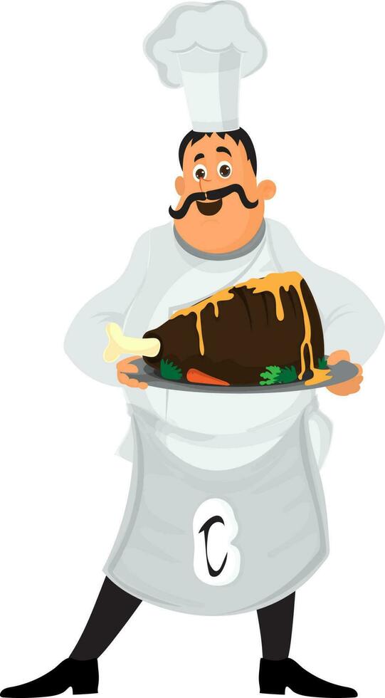 Character of chef holding chicken. vector
