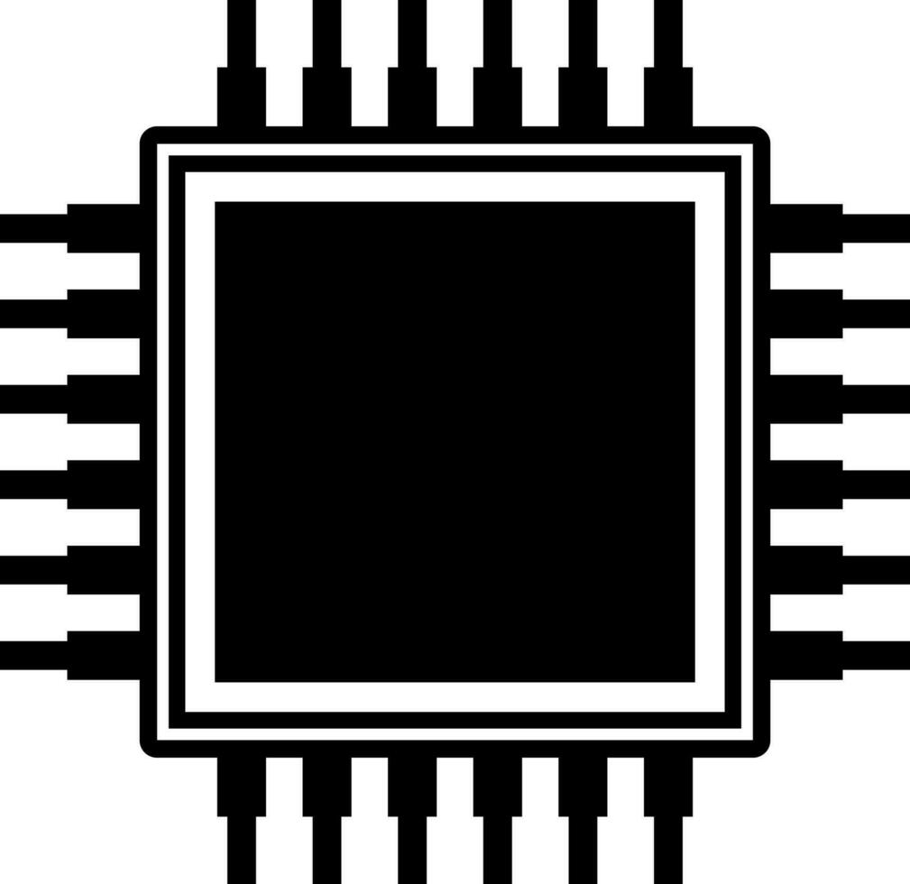 Black and White AI processor chip icon in flat style. vector