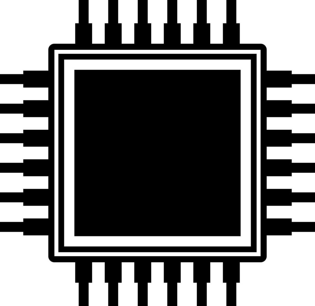 negro y blanco ai procesador chip icono en plano estilo. vector